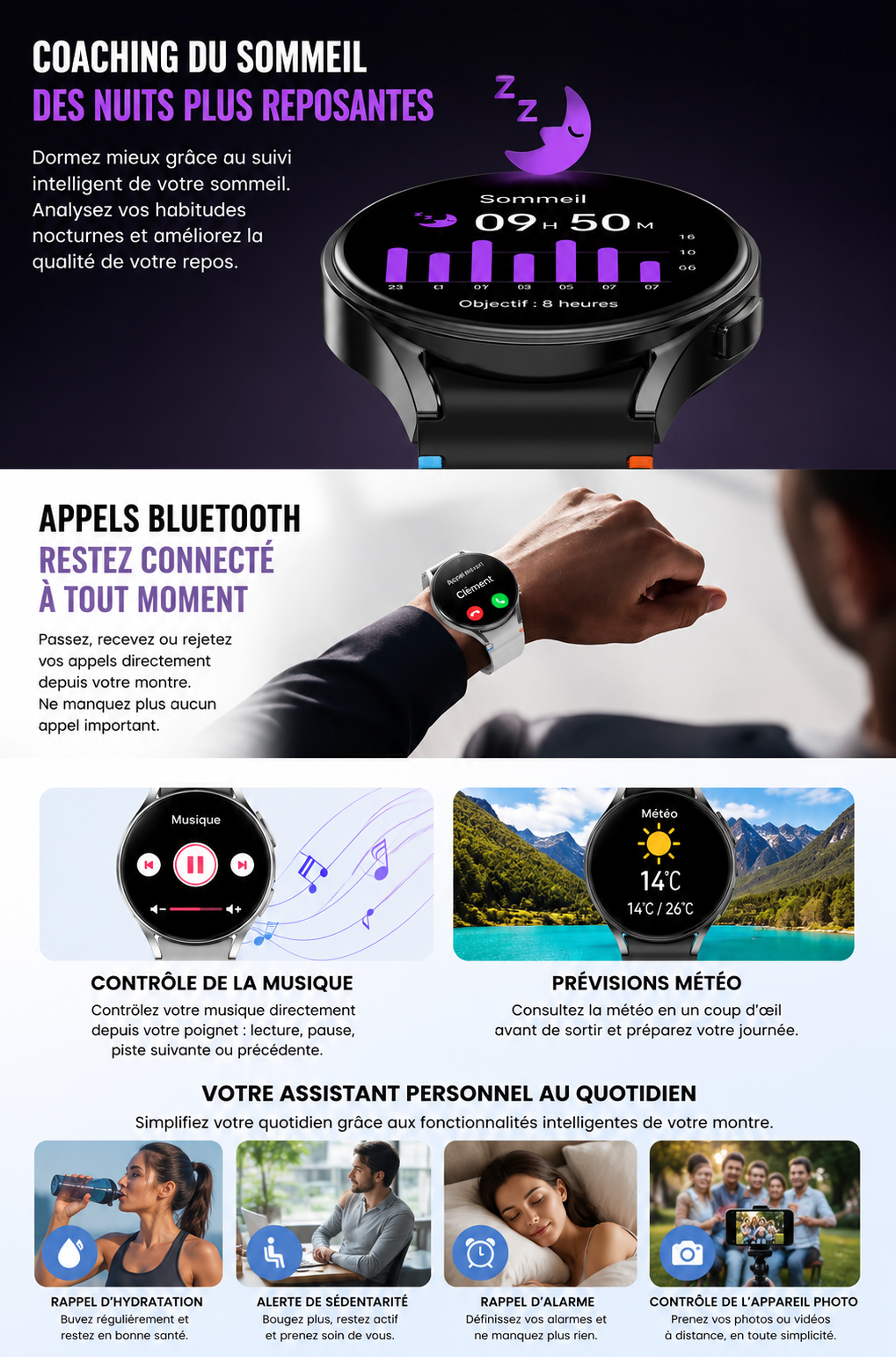Smart Active – Montre connectée Bluetooth compatible Android & iPhone